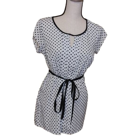 Two Hearts Maternity Size Small Maternity Short Dress Polka Dot White Black Tuni - Picture 2 of 14